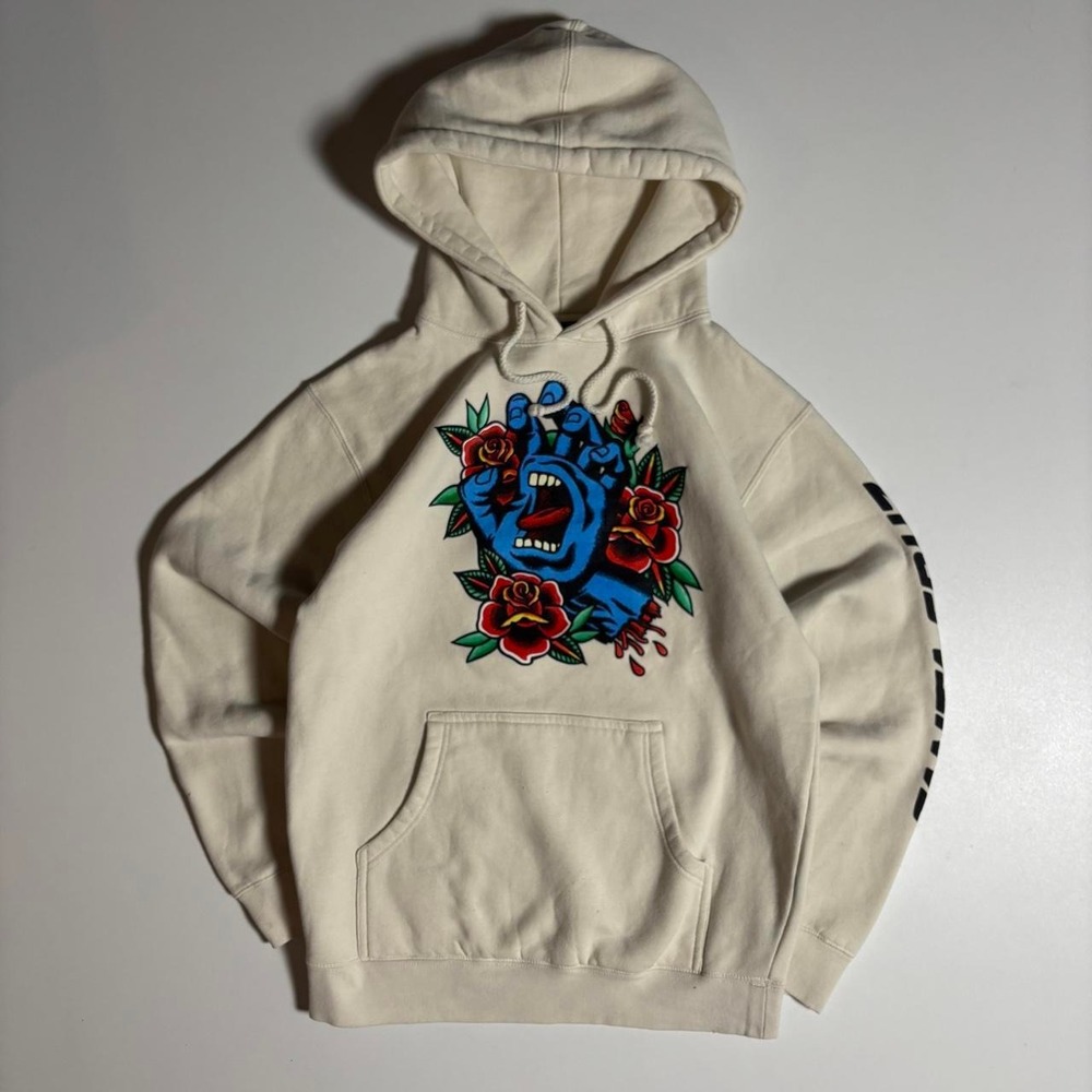 Cream Santa Cruz Screaming Hand Roses Hoodie - Size M